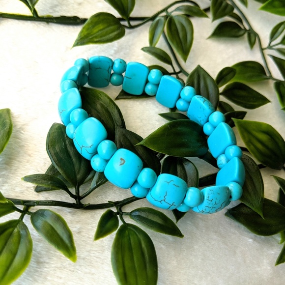 Turquoise Color Elastic Bracelet - Picture 2 of 2